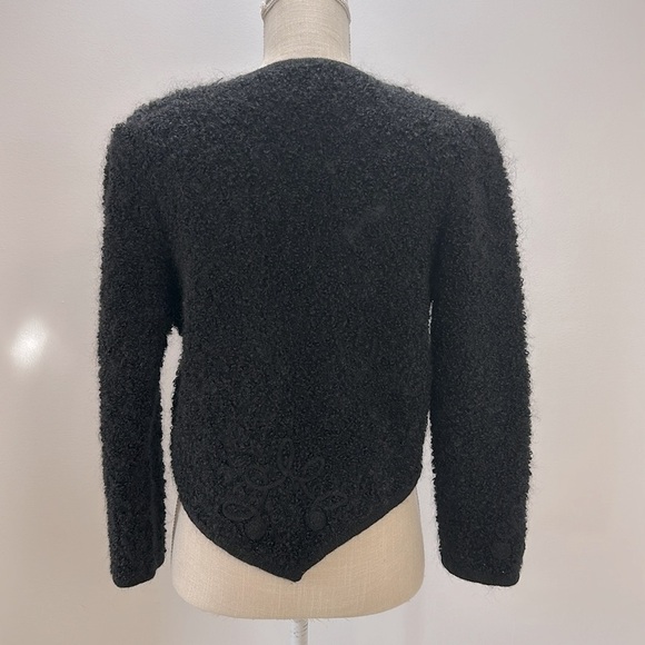 Vtg Susan Bristol Black Mohair Wool Hand Embroidered Cardigan Sweater Jacket S - Picture 2 of 14